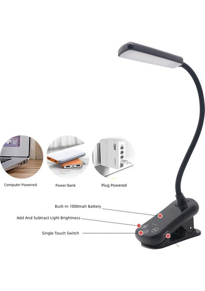 LED Klip Kitap Işığı 3 Renk 8 Parlaklık USB Şarj Edilebilir Işık Taşınabilir Okuma Işığı Kitap Lambası Mini Masa Lambası (Yurt Dışından) modelleri
