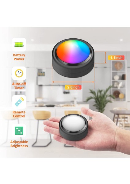 Uzaktan Kumandalı Puck Işıkları, 16 Renk Rgb LED Dolap Altı Işıkları Kablosuz, Dolap, Yatak Odası Için Kumandalı Puck Işıkları (Yurt Dışından) modelleri