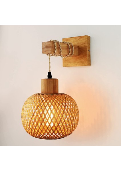 Retro Duvar Lambası Dokuma Rattan Ahşap Aplikler Oturma Odası Başucu Lambası Eski Yatak Odası Dekorasyon Aydınlatma-A (Yurt Dışından)