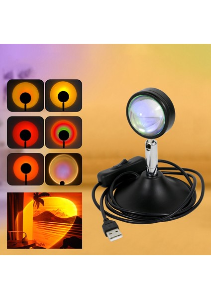 10W Mini USB Projektör LED Gece Lambası Güneş Masa Lambası Yatak Odası Bar Kahve Mağazası Duvar Dekorasyon Aydınlatma, Gün Batımı Kırmızı (Yurt Dışından)