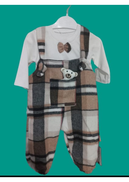 Unisex Welsoft Ekose Desen Baskılı Salopet Slopet Bebek Tulumu