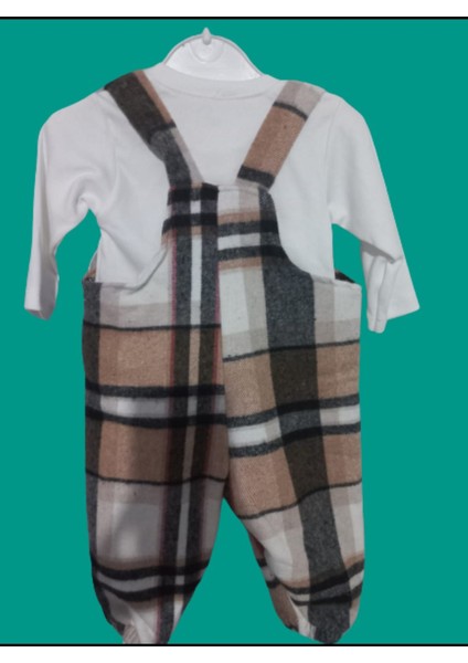 Unisex Welsoft Ekose Desen Baskılı Salopet Slopet Bebek Tulumu