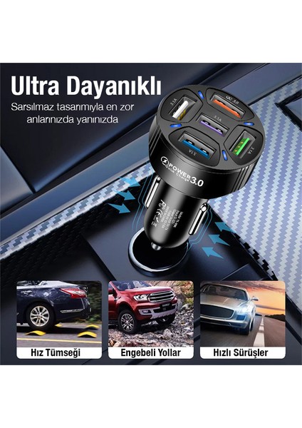 Enraco Qc3.0 5 Port Çıkışlı Çoklu USB Araç Içi Çakmaklık Hızlı Şarj Başlığı