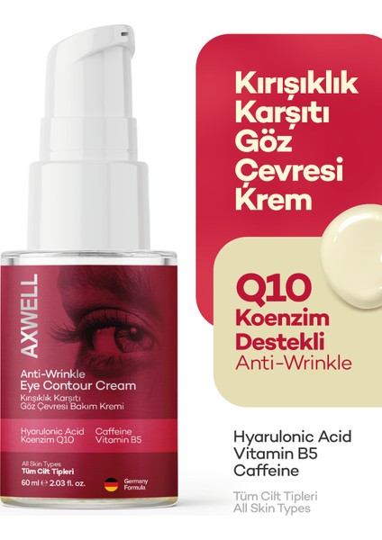 Koenzim Q10, Hyarulonic Acid, Caffeine Destekli Kırısıklık Karşıtı Nemlendirici Göz Çevresi Kremi