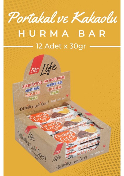Portakal ve Kakaolu Hurma Bar 30 gr 12'li Kutu