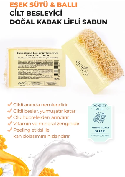 Biolea’s Doğal Kabak Lifli Eşek Sütü ve Ballı Cilt Besleyici Sabun 110 gr