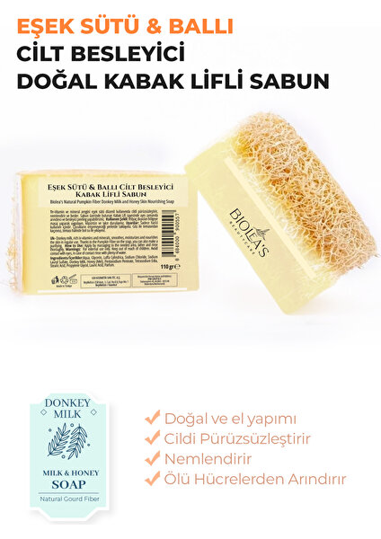 Biolea’s Doğal Kabak Lifli Eşek Sütü ve Ballı Cilt Besleyici Sabun 110 gr