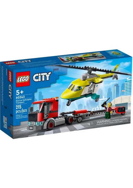 60343 LEGO City - Kurtarma Helikopteri Nakliyesi, 215 Parça, +5 Yaş