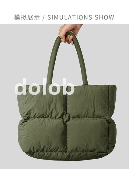 Pamuk Dolgulu Tote Çanta Kadın Büyük Kapasiteli Yumuşak Kuş Tüyü Çanta Sonbahar ve Kış Yeni Eşkenar Dörtgen Çok Yönlü Çanta (Yurt Dışından)