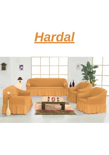 3+3+1+1 Bürümcük Koltuk Takımı Örtüsü. Etekli Streç Esnek Lastikli Çekyat Kanepe Kılıfı