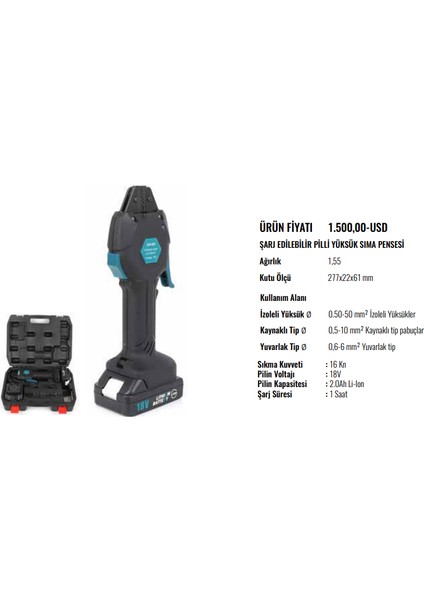 EW-50X Bataryalı Kablo Sıkma Pensesi