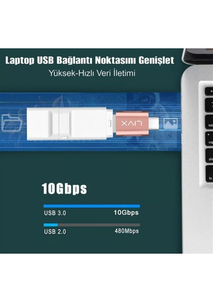 USB 3.0 To Type-C Çevirici Dönüştürücü Otg Adaptör Rose Gold Otgrg 2 Adet