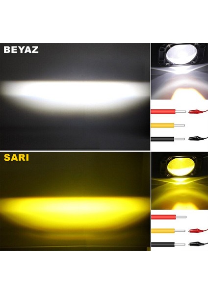 Sunfire 18w Uyumlu Çift Renk Gömme Montaj Sarı Beyaz 8CM 5 Modlu Off Road Led Lamba 2 Adet fırsatları