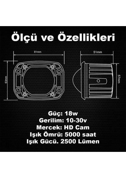 Sunfire 18w Uyumlu Çift Renk Gömme Montaj Sarı Beyaz 8CM 5 Modlu Off Road Led Lamba 2 Adet indirimleri