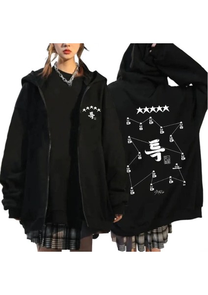 Stray Kids Siyah Fermuarlı Hırka 5xl-6xl