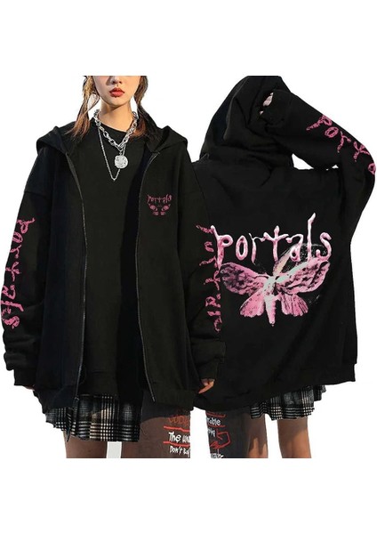 Melanie Martinez Siyah Fermuarlı Hırka 2xl-3xl