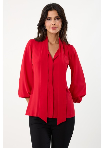 Humberto Şal Yaka Bluz KIRMIZI
