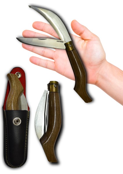 Bahçe Işleri Için Kullanıma Uygun Çiftli Bursa Çakısı 21 cm (Deri Kılıf Hediyeli)