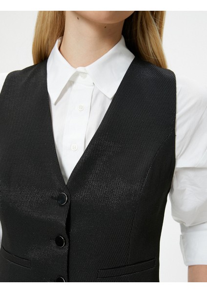 Şahika Ercümen x Koton - Simli V Yaka Düğmeli Yelek indirimleri