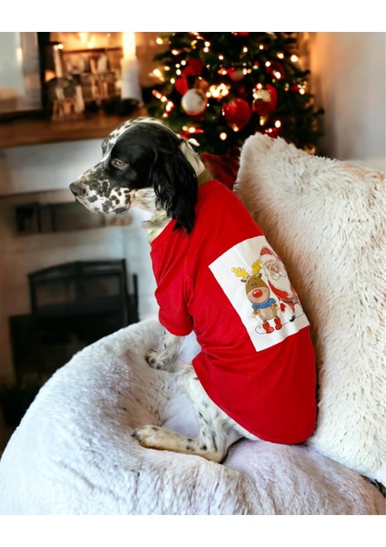 Santa And Friend Rudolph Orta ve Büyük Irk Köpek Tişörtü Yılbaşı Noel fiyatları