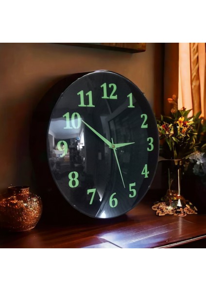 Fosforlu Gece Parlayan Salon Duvar Saati 35 cm 4 Adet Bez Çanta Hediyeli B4