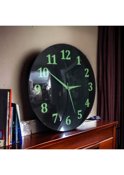 Fosforlu Gece Parlayan Salon Duvar Saati 35 cm 4 Adet Bez Çanta Hediyeli B4