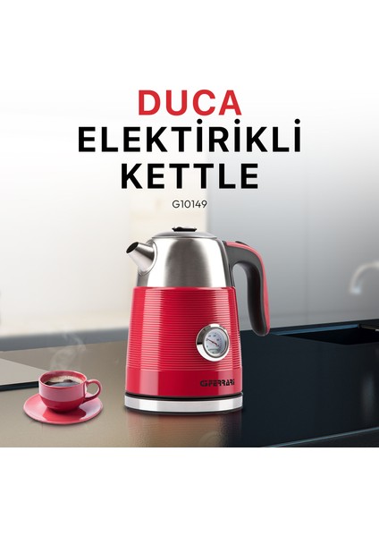 G3 Ferrari Duca Kırmızı 1.7L Retro Sıcaklık Göstergeli Çelik Su Isıtıcısı / G10149