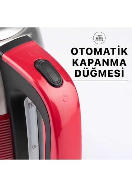 G3 Ferrari Duca Kırmızı 1.7L Retro Sıcaklık Göstergeli Çelik Su Isıtıcısı / G10149