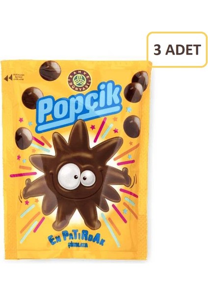 Popçik Patırdak Patlayan Şeker ve Çilek Aromalı Çikolata Kaplı Buğday Patlağı 40 G (3 Adet)