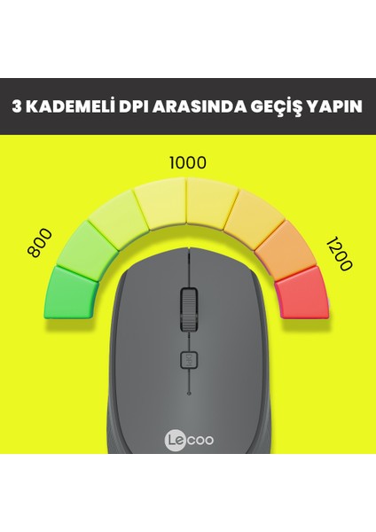 WS202 Kablosuz 1200DPI 4 Tuşlu Optik Mouse Gri