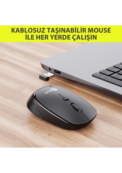 WS202 Kablosuz 1200DPI 4 Tuşlu Optik Mouse Gri