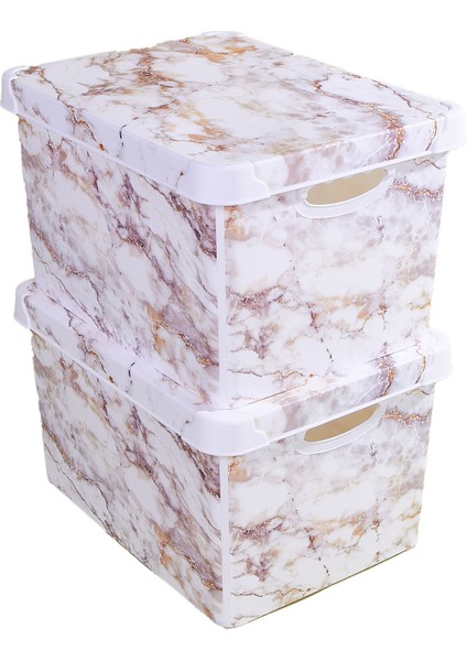 Style Box Marble Plastik Dekoratif Saklama Kutu Seti - 2x 20 Litre