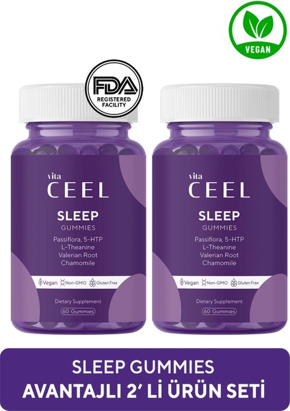 Vita Ceel 2'li Vegan Döngüsüne Yardımcı Vegan Sleep Gummy Vitamin Passiflora, Vitamin B6, L-theanie