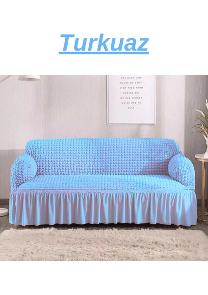 Bürümcük 3 Kişilik Koltuk Örtüsü. Etekli Streç Esnek Lastikli Çekyat Kanepe Kılıfı