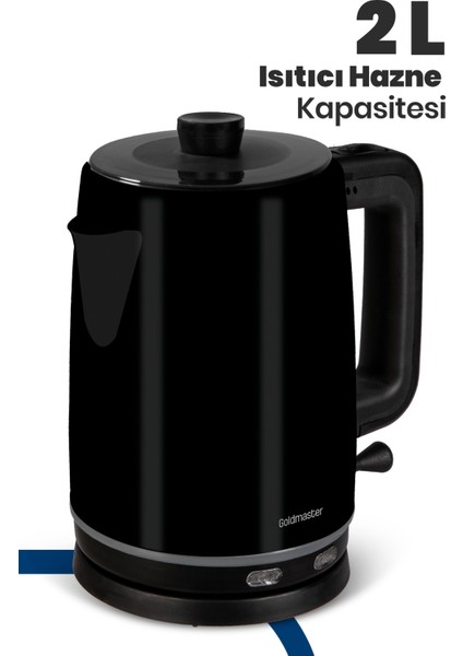 Emirgan Siyah 2200 Watt Geniş Hazneli Paslanmaz Çelik Çay Makinesi ve Su Isıtıcısı