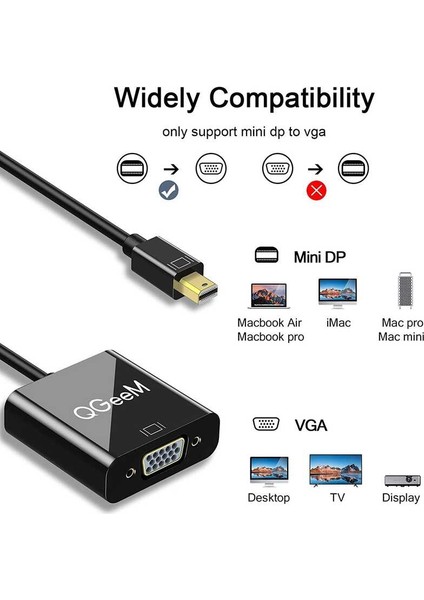 Hızlı, Net Görüntü Aktarımı Için 4K 30Hz Kalitesinde Mini Displayport'dan VGA 'ya Dönüştürücü Kablo