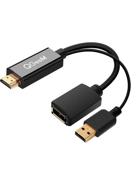 USB Güç Bağlantılı HDMI Girişli Cihazlara HDMI 'den Displayport 'a Dönüştürücü Çevirici 15CM Kablo