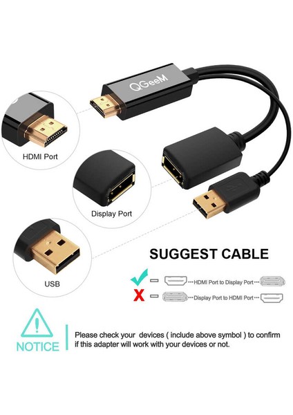 USB Güç Bağlantılı HDMI Girişli Cihazlara HDMI 'den Displayport 'a Dönüştürücü Çevirici 15CM Kablo fırsatları