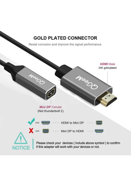 Hdm I'dan Mini Displayport 'a Dönüştürücü Çevirici Adaptör (15CM Kablo) Hızlı Video Görüntü Aktarımı