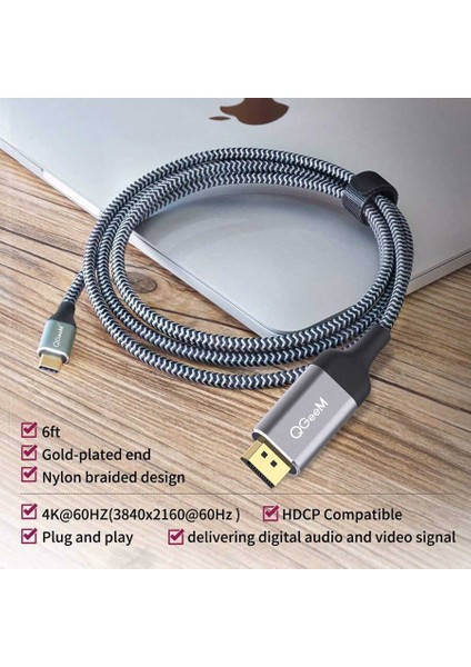 Type-C ve Display Port Uçlu Görüntü Aktarım Kablosu (4k Video Aktarımı/3metre/tak ve Çalıştır)