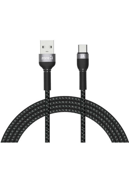 Type-C USB Kablo Hızlı Şarj ve Data Veri Aktarımı (2A Güç, 480MBPS Hız) 2metre Örgülü, Uzun ve Güçlü