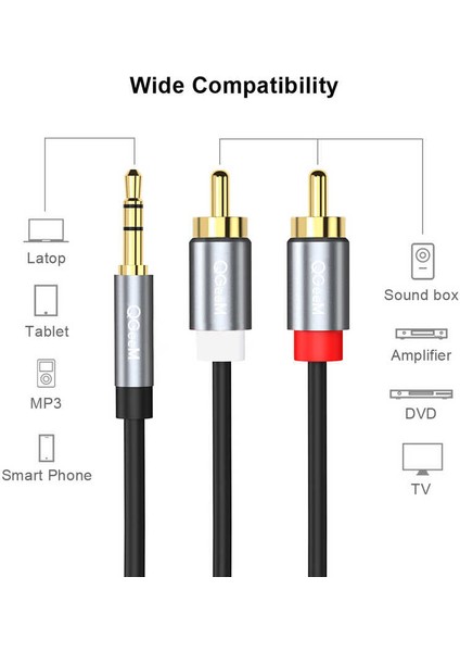 Telefon Bilgisayar Televizyon Ses Sistemleri Için 3.5mm Jack ve 2'li Rca Aux Ses Kablosu (1.5 Metre) modelleri