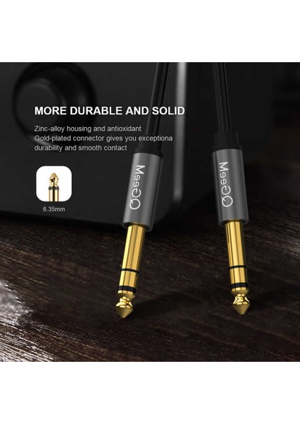 Gitar, Amfi ve Ses Sistemleri Için 6.35MM Jack Aux Audio Kablo (1.5metre Sabit Hifi Ses Iletimi)