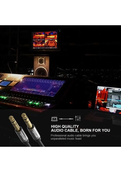 Gitar, Amfi ve Ses Sistemleri Için 6.35MM Jack Aux Audio Kablo (1.5metre Sabit Hifi Ses Iletimi)