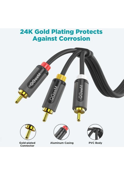 Bilgisayar ve Ses Sistemleri Için 3 Rca Jack Girişi ve Çıkışıyla Çok Yönlü 3 Metre Aux Ses Kablosu fırsatları