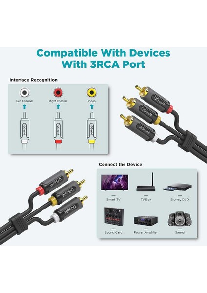 Bilgisayar ve Ses Sistemleri Için 3 Rca Jack Girişi ve Çıkışıyla Çok Yönlü 1.8 Metre Aux Ses Kablosu fiyatları