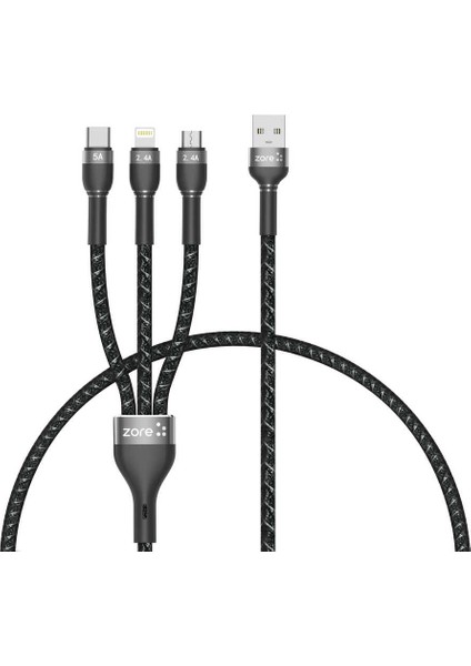 Tüm Telefon ve Tabletler Için Type-C, Lightning, Micro Usb, Data ve Hızlı Şarj Kablosu (30CM)