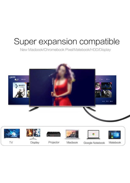 Notebook Laptop Bilgisayar Projektör, Tv Uyumlu Type-C'den Hdmı'ya Görüntü Aktarım Kablosu (3metre)