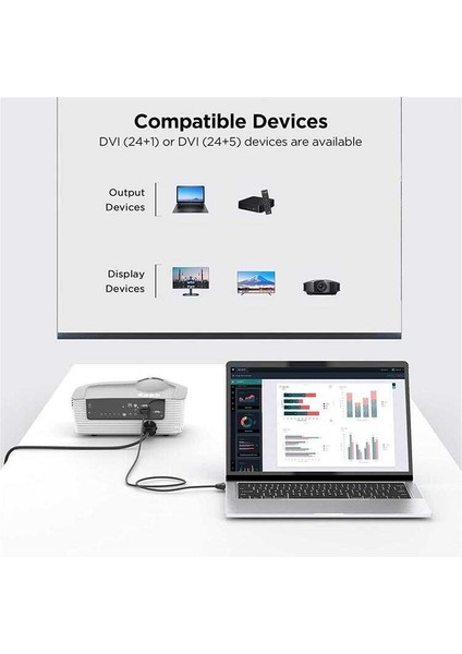 Profesyonel ve Gelişmiş Görüntü Aktarımı Için Uygun 1 Metre DVI Kablo Tüm DVI Portları ile Uyumlu