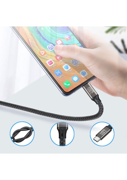 Hızlı Şarj ve Veri Aktarımı Data Kablosu (1 Metrelik) Thunderbolt 3, Usb-C, Displayport ile Uyumlu